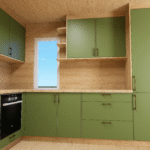 Nowoczesna zielona kuchnia na wymiar w drewnianym domu